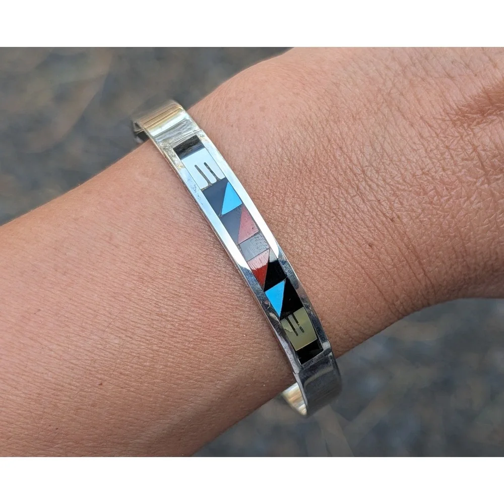 Native American Sterling Silver Bracelet Zuni Jewelry Signed sz 7*